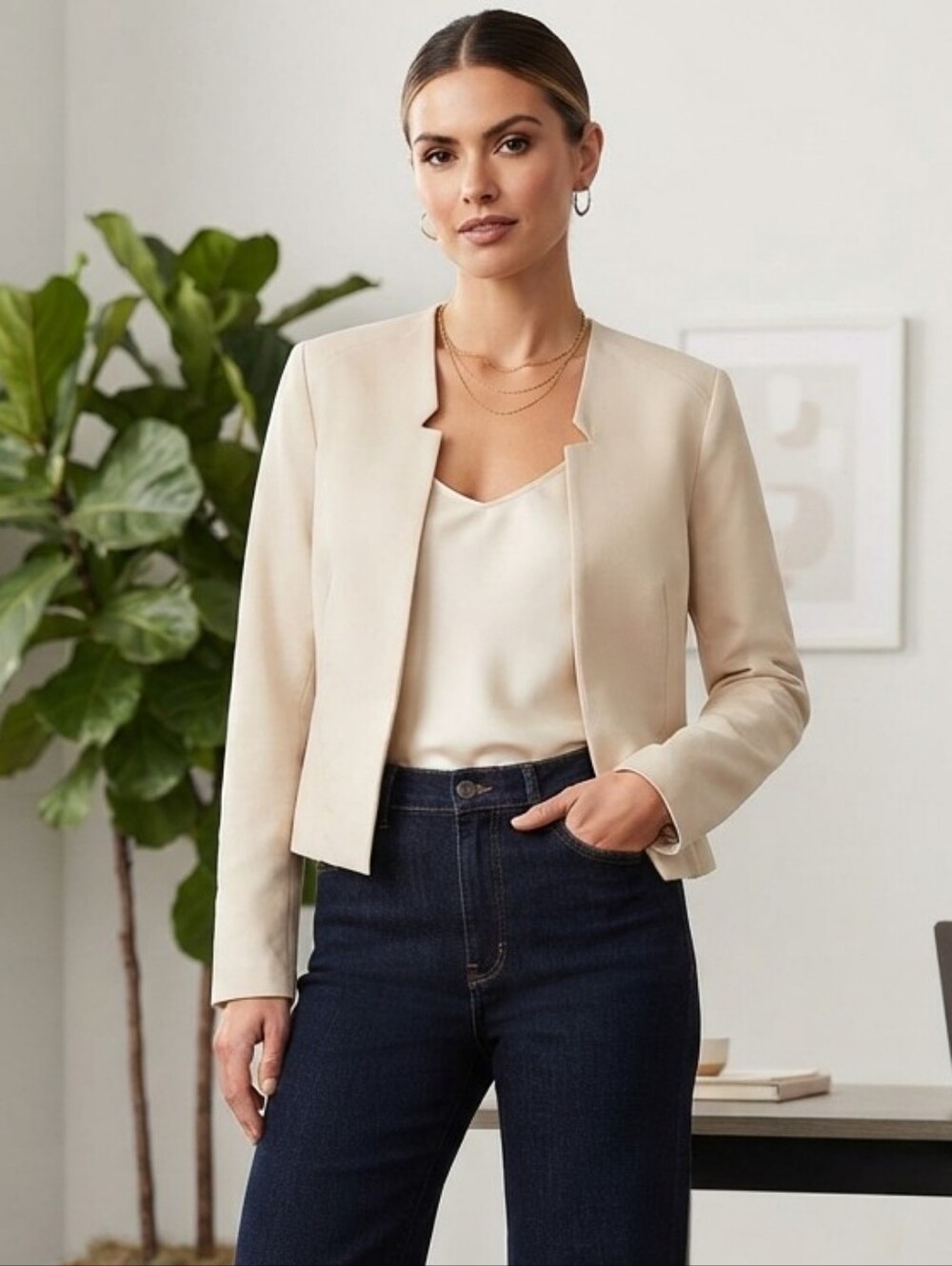 HYFVE Tan Open Blazer Sz Large New Condition